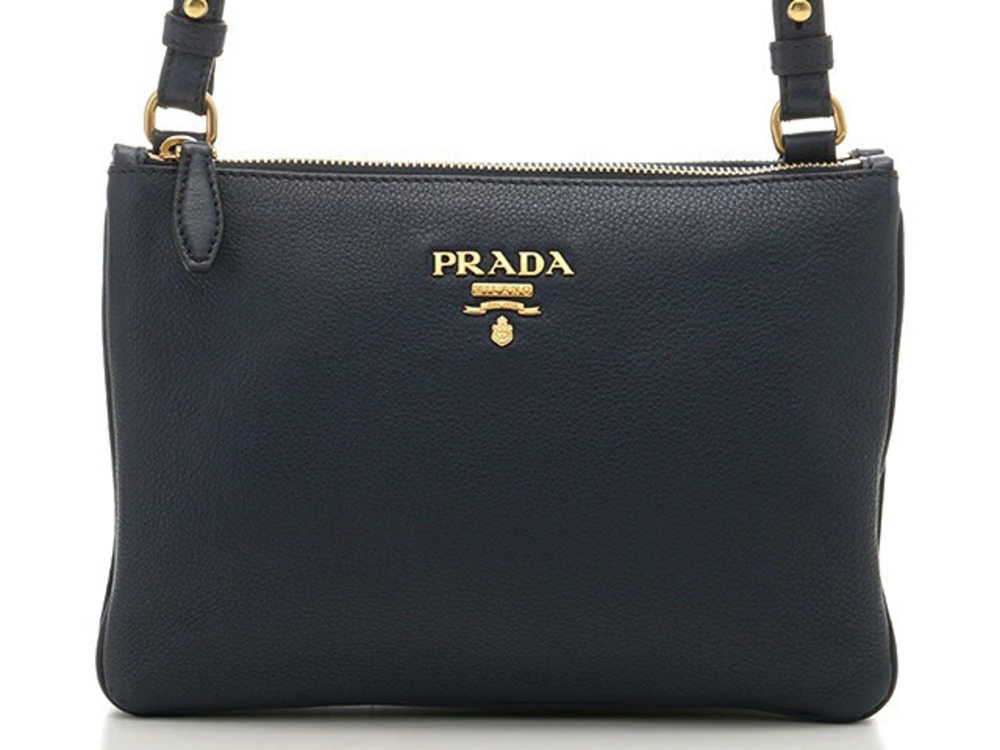 Prada Shoulder Bag Embossed Navy Blue BALTICO